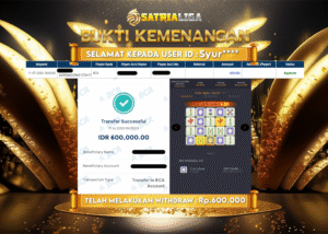 BUKTI KEMENANGAN MEMBER SATRIALIGA Rp.600.000