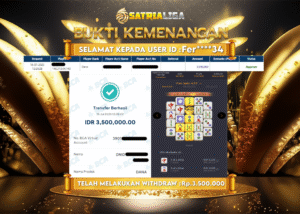 BUKTI KEMENANGAN MEMBER SATRIALIGA Rp. 3.500.000