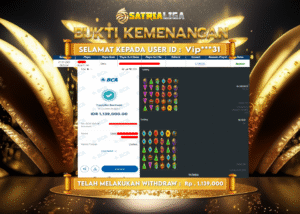 BUKTI KEMENANGAN MEMBER SATRIALIGA Rp. 1.139.000