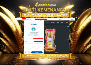 BUKTI KEMENANGAN MEMBER SATRIALIGA Rp. 500.000