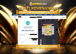 BUKTI KEMENANGAN MEMBER SATRIALIGA Rp.1.600.000