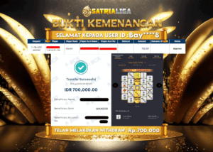 BUKTI KEMENANGAN MEMBER SATRIALIGA Rp.700.000