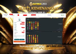 BUKTI KEMENANGAN MEMBER SATRIALIGA Rp. 1.000.000