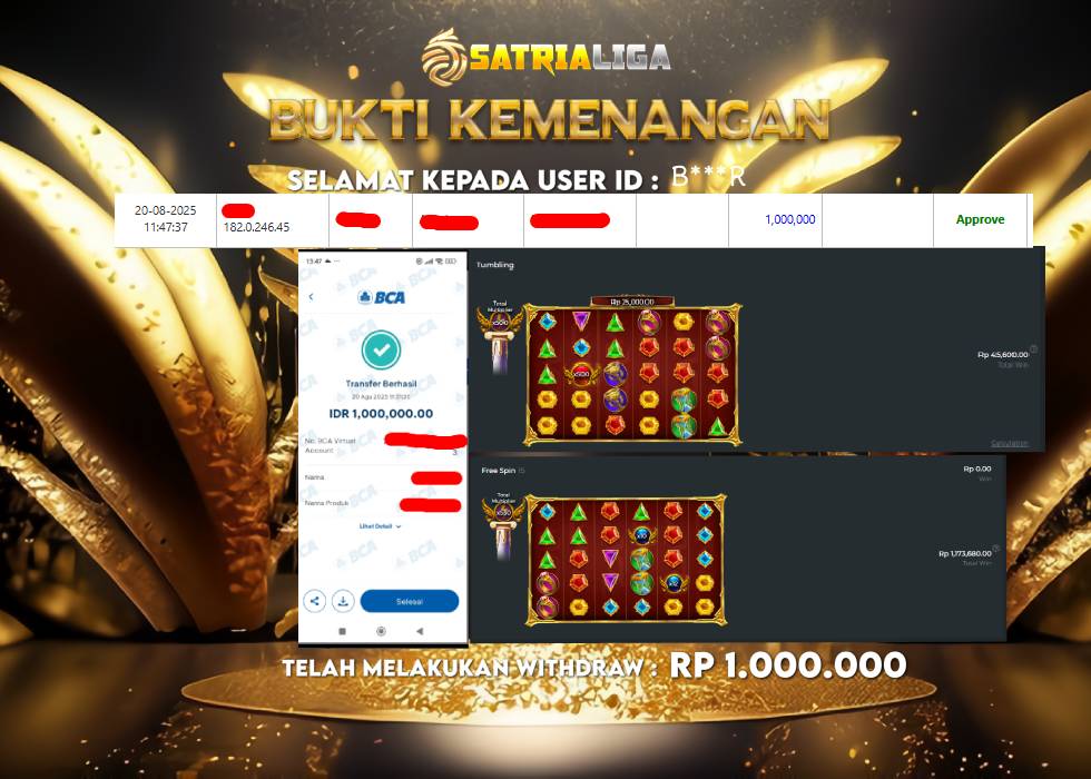 BUKTI KEMENANGAN MEMBER SATRIALIGA Rp.1.000.000