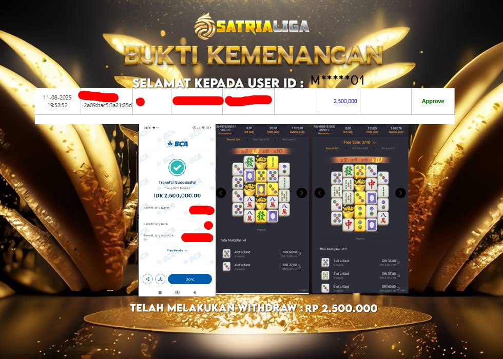 BUKTI KEMENANGAN MEMBER SATRIALIGA Rp. 2.500.000