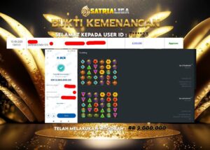 BUKTI KEMENANGAN MEMBER SATRIALIGA Rp.3.000.000
