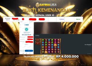BUKTI KEMENANGAN MEMBER SATRIALIGA Rp.4.000.000