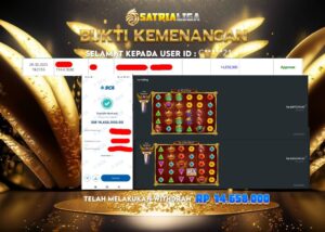 BUKTI KEMENANGAN MEMBER SATRIALIGA Rp.14.658.000