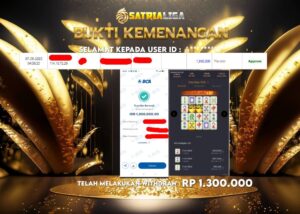 BUKTI KEMENANGAN MEMBER SATRIALIGA Rp 1.300.000