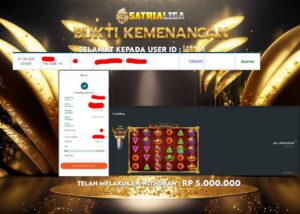 BUKTI KEMENANGAN MEMBER SATRIALIGA Rp 5.000.000