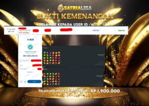 BUKTI KEMENANGAN MEMBER SATRIALIGA Rp 1.900.000
