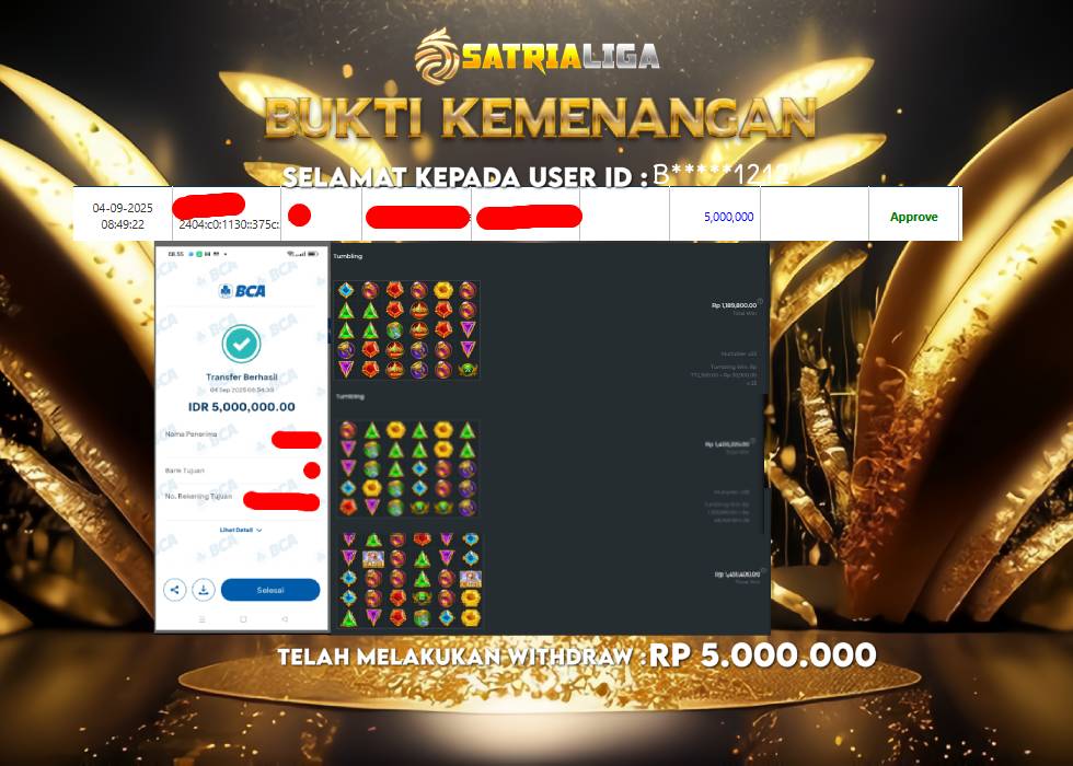 BUKTI KEMENANGAN MEMBER SATRIALIGA Rp 5.000.000