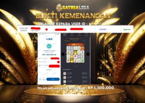 BUKTI KEMENANGAN MEMBER SATRIALIGA Rp 1.300.000
