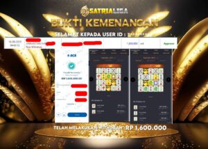 BUKTI KEMENANGAN MEMBER SATRIALIGA Rp 1.600.000