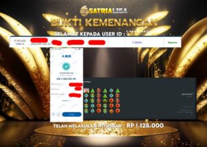 BUKTI KEMENANGAN MEMBER SATRIALIGA Rp 1.128.000