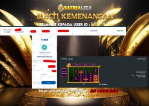 BUKTI KEMENANGAN MEMBER SATRIALIGA Rp 1.800.000