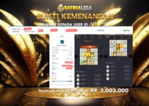 BUKTI KEMENANGAN MEMBER SATRIALIGA Rp 2.002.000