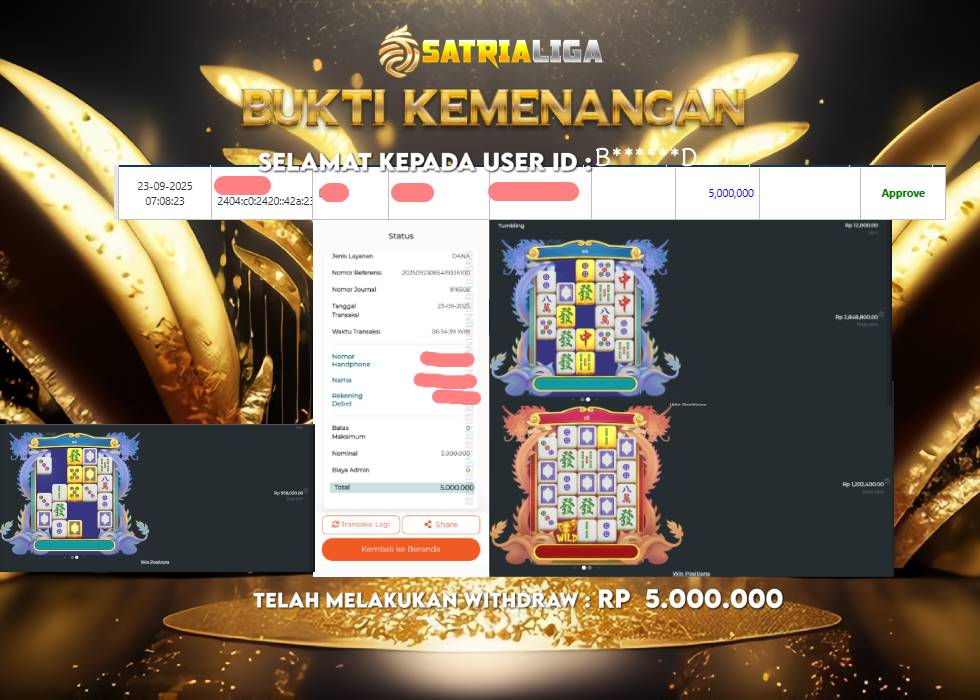 BUKTI KEMENANGAN MEMBER SATRIALIGA Rp 5.000.000