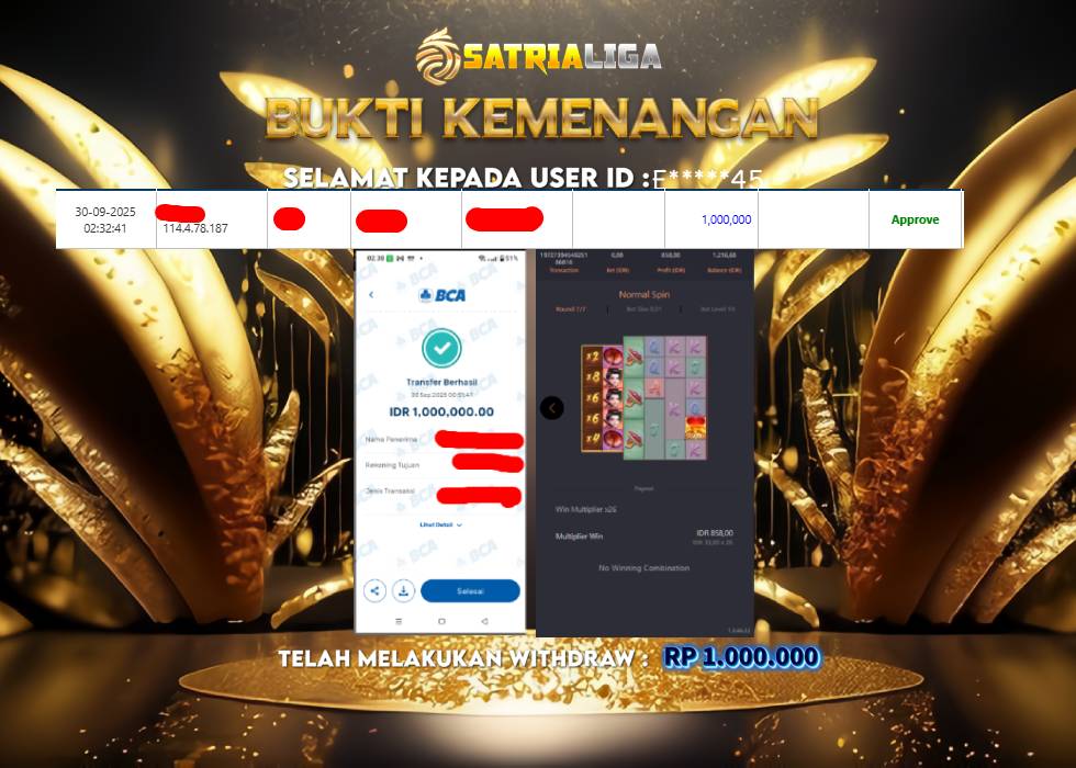 BUKTI KEMENANGAN MEMBER SATRIALIGA Rp 1.000.000