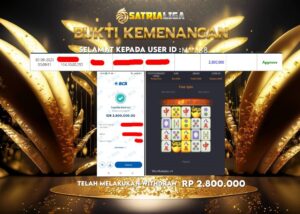 BUKTI KEMENANGAN MEMBER SATRIALIGA Rp 2.800.000