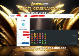 BUKTI KEMENANGAN MEMBER SATRIALIGA Rp 1.000.000