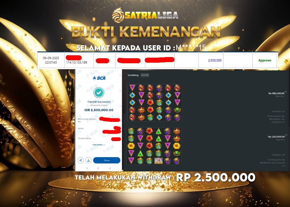BUKTI KEMENANGAN MEMBER SATRIALIGA Rp 2.500.000
