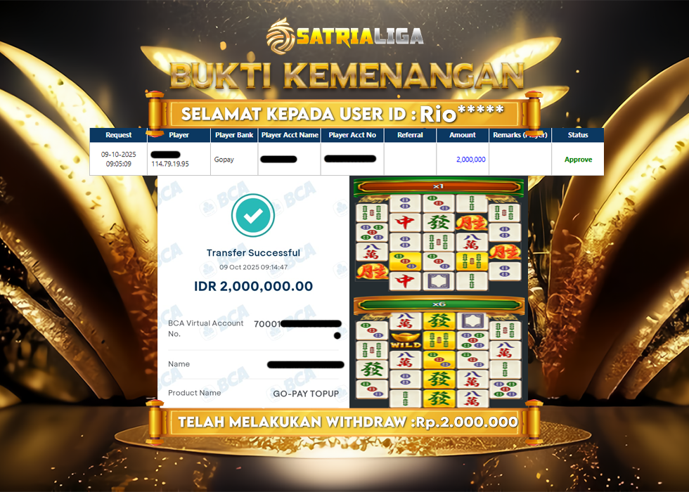 BUKTI KEMENANGAN MEMBER SATRIALIGA Rp 2.000.000