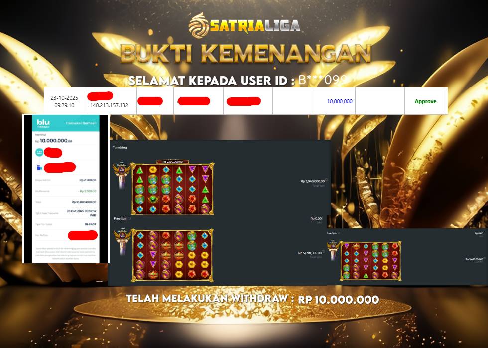 BUKTI KEMENANGAN MEMBER SATRIALIGA Rp 10.000.000