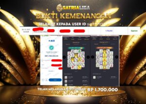 BUKTI KEMENANGAN MEMBER SATRIALIGA Rp 1.700.000
