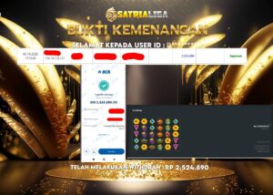 BUKTI KEMENANGAN MEMBER SATRIALIGA Rp 2.524.890
