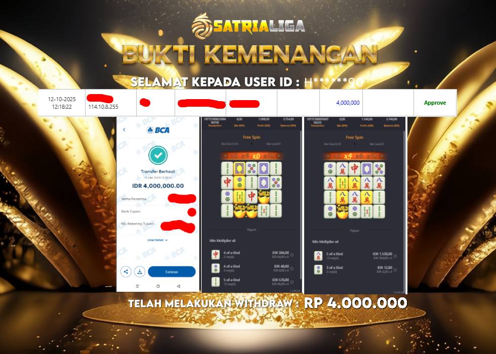 BUKTI KEMENANGAN MEMBER SATRIALIGA Rp 4.000.000