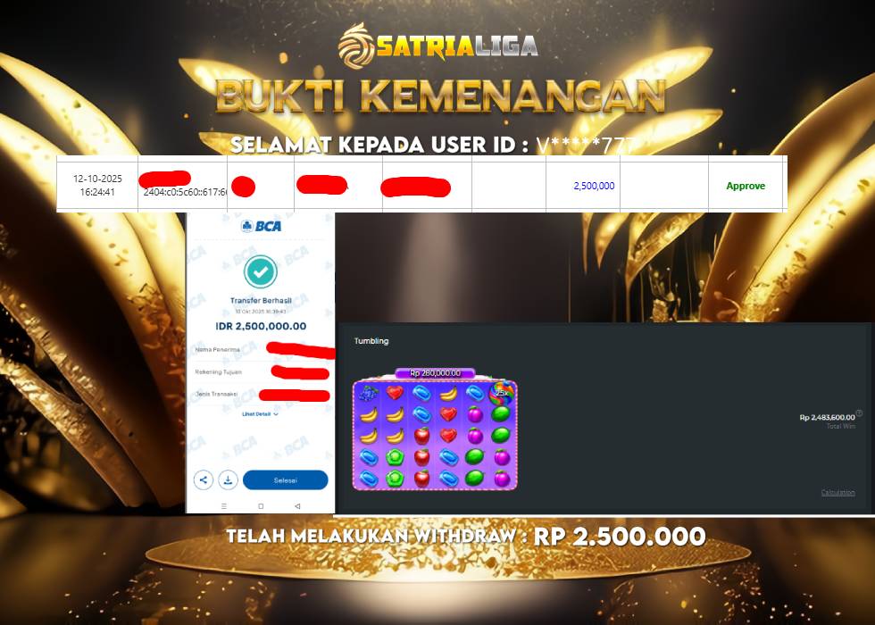 BUKTI KEMENANGAN MEMBER SATRIALIGA Rp 2.500.000