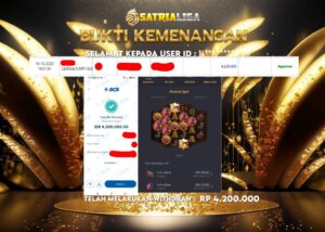 BUKTI KEMENANGAN MEMBER SATRIALIGA Rp 4.200.000