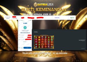 BUKTI KEMENANGAN MEMBER SATRIALIGA Rp 20.000.000