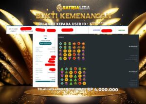 BUKTI KEMENANGAN MEMBER SATRIALIGA Rp 4.000.000