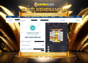 BUKTI KEMENANGAN MEMBER SATRIALIGA Rp 2.000.000